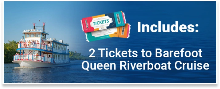 includes 2 tickets to barefoot queen riverboat cruise